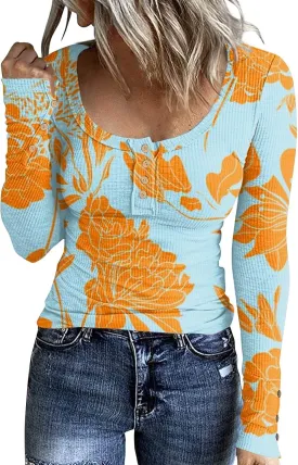2023 Fall Winter Women's Tshirt Long Sleeve top Button lace Round Neck Gradient Print Casual Fashion Shirt Sexy Tunic