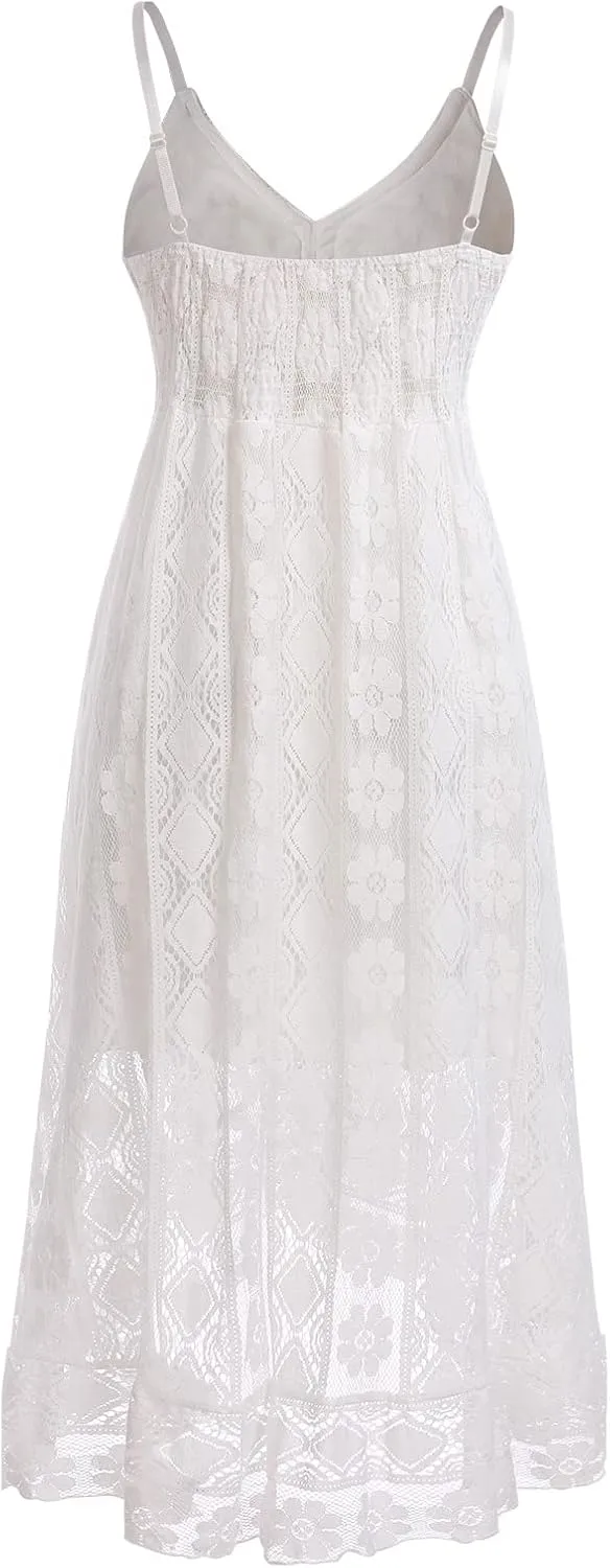 ABOCIW Women's Boho Maxi Dress Lace Up Tassel V-Neck Flare Ruffle Fringed Beach Summer Dresses