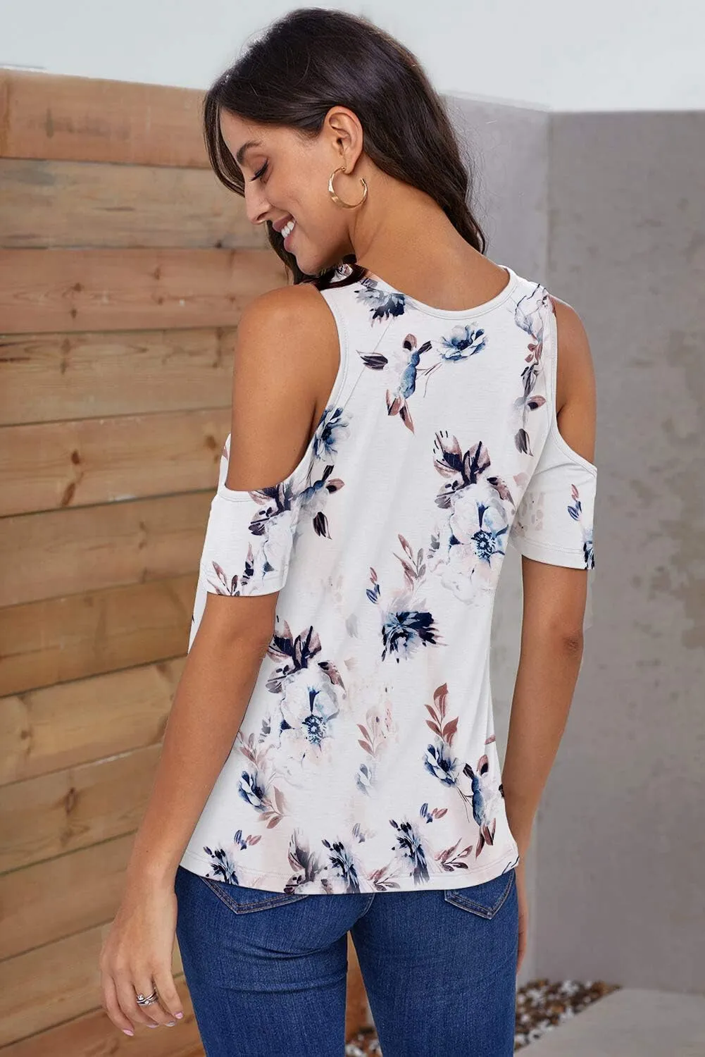 ANCAPELION Womens Cold Shoulder Shirt Short Sleeve Round Neck T-Shirt Knot Twist Tee Blouse Casual Tops for Women
