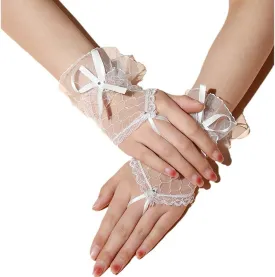 AUOCATTAIL Lolita Lace Gloves White Hand Sleeve Elastic Bracelet Floral Wrist Cuffs for Bridal Wedding Masquerade