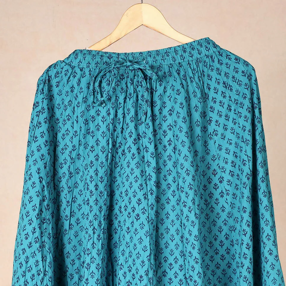 Blue - Kusumlata Hand Block Printed Cotton Crinkle Long Skirt