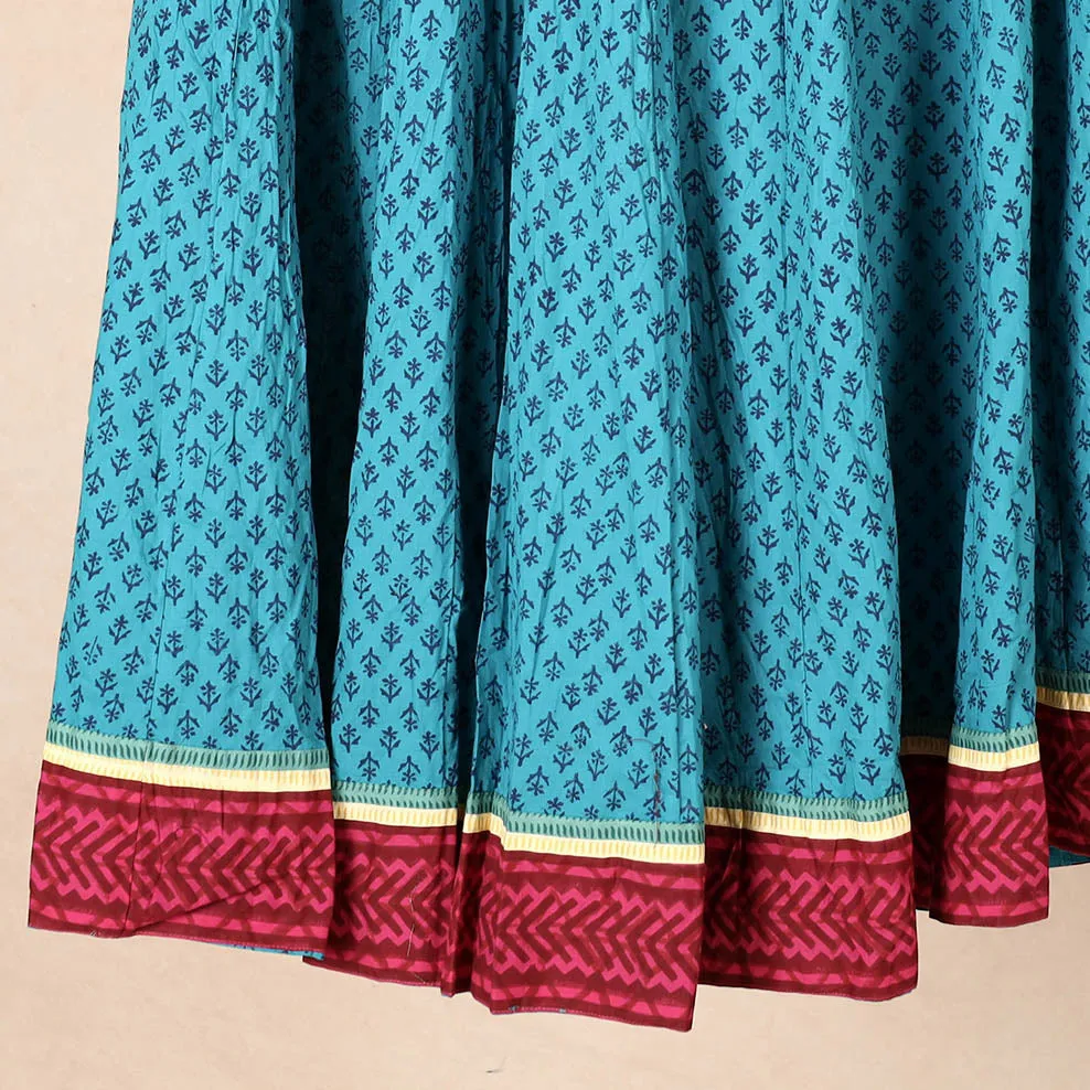 Blue - Kusumlata Hand Block Printed Cotton Crinkle Long Skirt