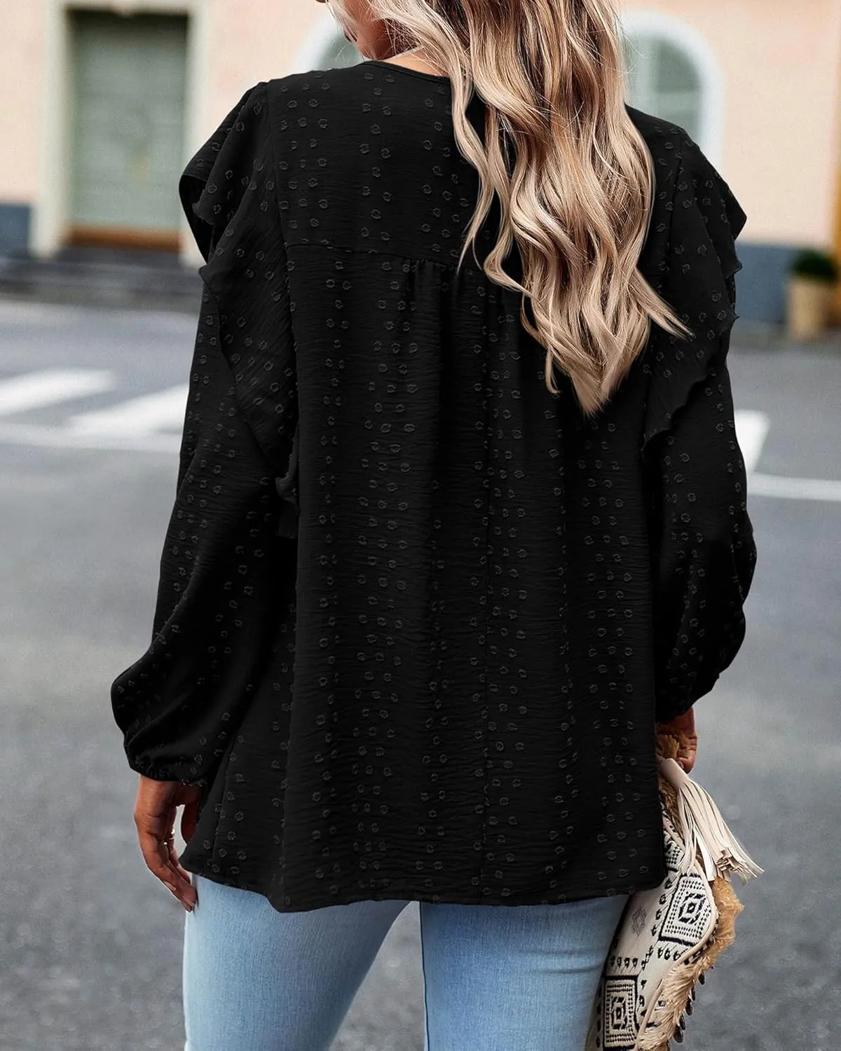 BTFBM Long Sleeve Swiss Dot Blouses for Women Dressy Casual Spring Fall Crewneck Boho Western Shirts Business Work Tops