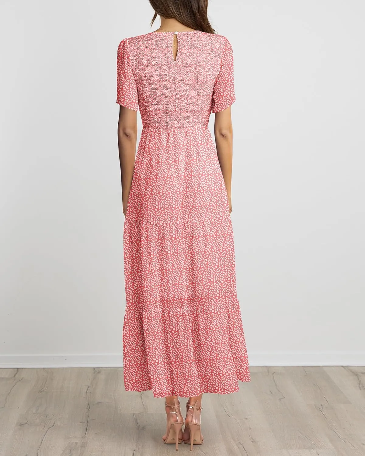 BTFBM Women Casual Short Sleeve Crew Neck Summer Dress Bohemian Floral Printed Flowy Maxi Dresses Tiered Cocktail Dress