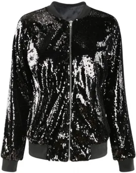 Cresay Women's Sequin Fitted Long Sleeve Zipper Blazer Bomber Jacket