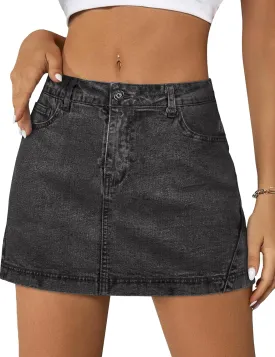 Denim Skort for Women High Waisted Mini Denim Skirt Stretch Casual Jean Skorts with Pockets