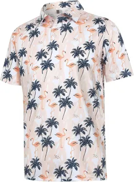 ELETOP Men's Golf Polo Shirts Short Sleeve Moisture Wicking Hawaiian Tropical Polos Performance Golf Shirts for Men Dry Fit