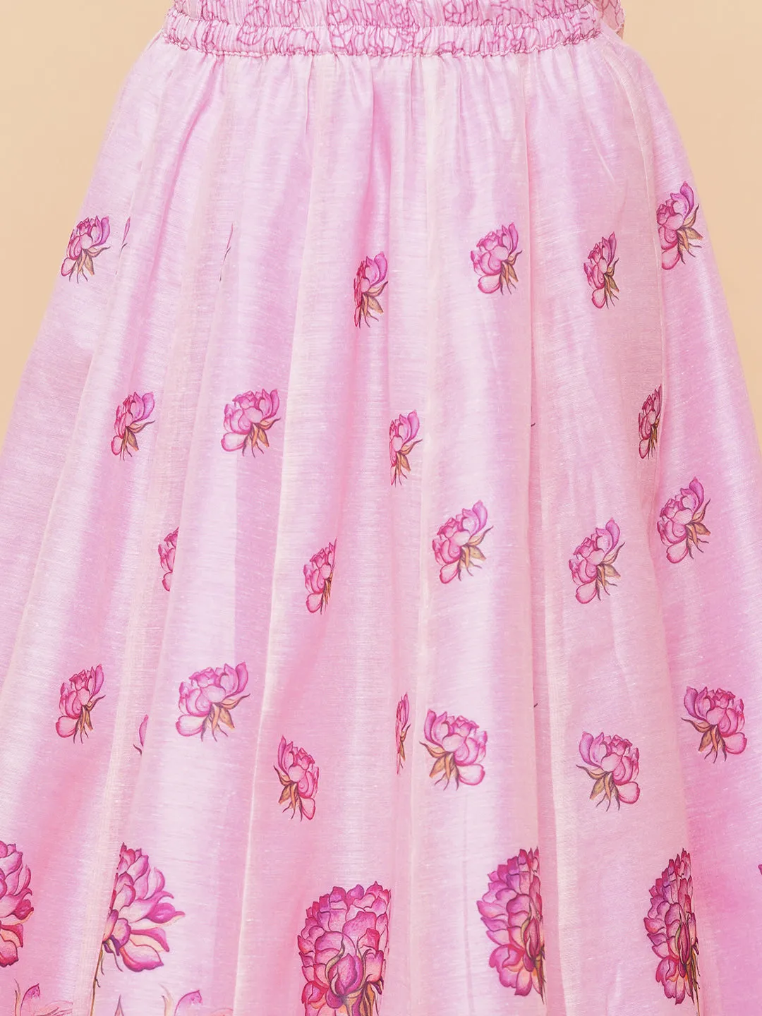 Girls Pink & Lavender Printed Ready to Wear Lehenga with Blouse