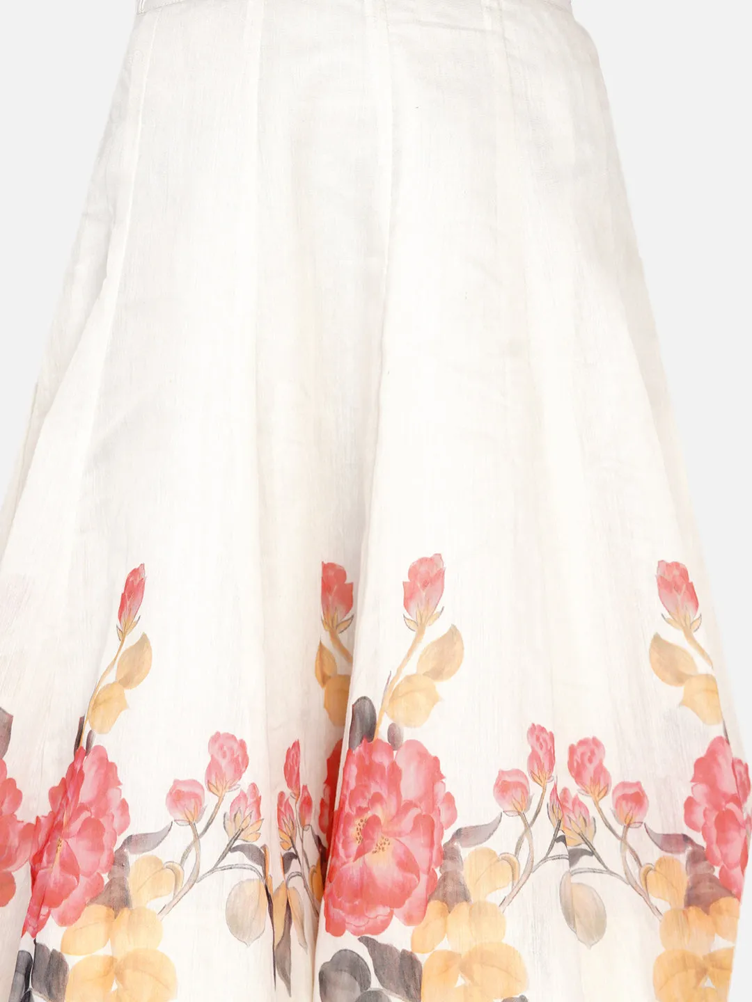 Girls Red & White Printed Ready To Wear Lehenga & Blouse