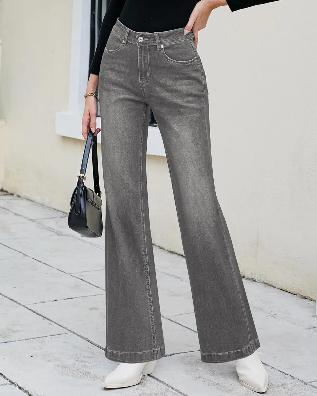 GRAPENT Womens Flare Jeans High Waisted Wide Leg Baggy Jean for Women Stretch Denim Pants