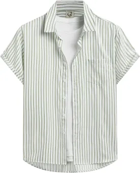 Hardaddy Men's Casual Striped Shirts Button Down Short Sleeve Blouse Summer Hawaiian Shirt