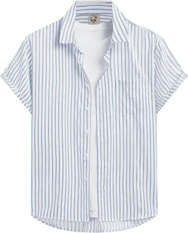 Hardaddy Men's Casual Striped Shirts Button Down Short Sleeve Blouse Summer Hawaiian Shirt