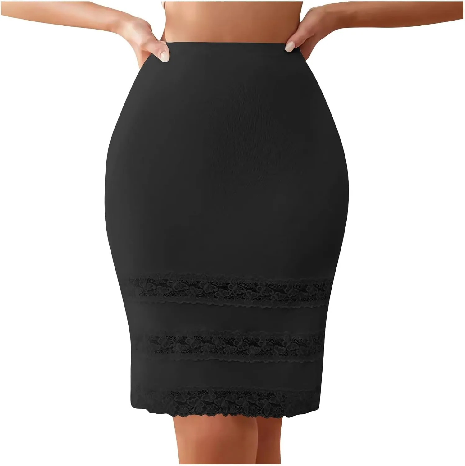 HGps8w Women's Half Slip for Under Dresses, Lace Patchwork Dress Extender Above Knee Short Underskirt