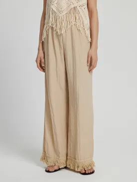 Honey Fringe Hem Wide Leg Long Pants