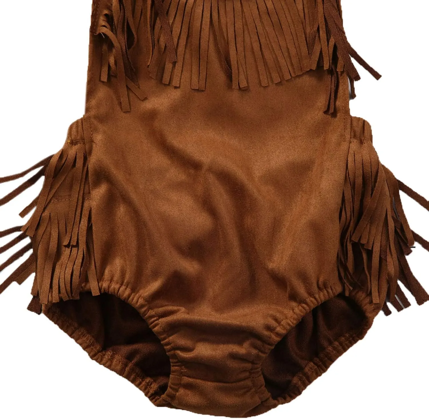 Infant Baby Girl Fringe Faux Suede Romper - Western Style Halter Sunsuit, Adjustable Straps