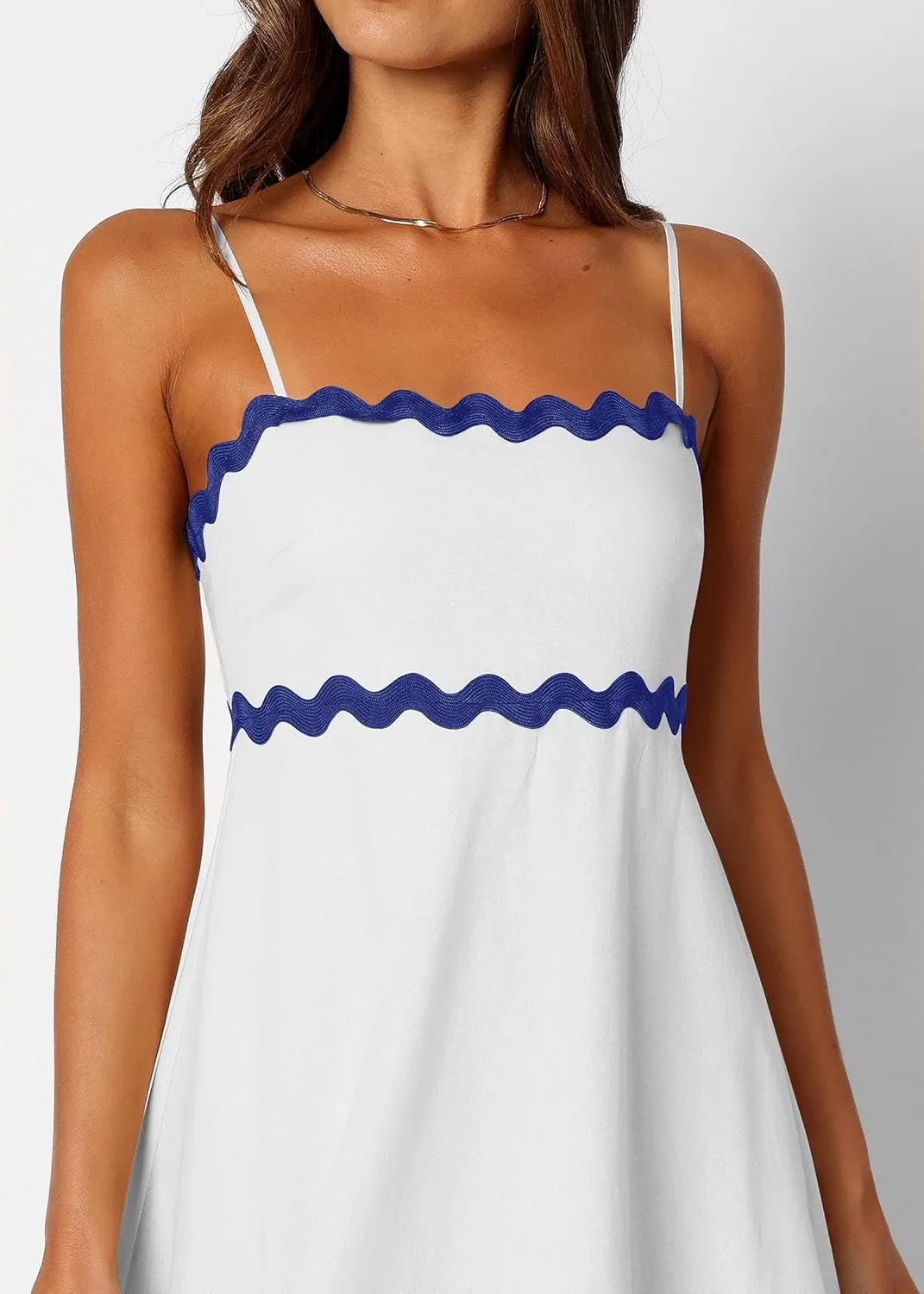 KIRUNDO Womens Summer Dresses 2025 Boho Spaghetti Strap Sleeveless Smocked Rickrack Trim Flowy Beach Vacation Midi Sundress