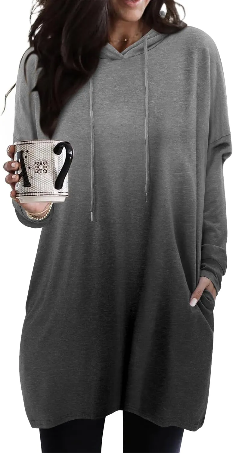 KISSMODA Women's Long Sleeve Tunic Tops Fall for Leggings Casual Long Tunics with Pockets T Shirts Loose S-3XL