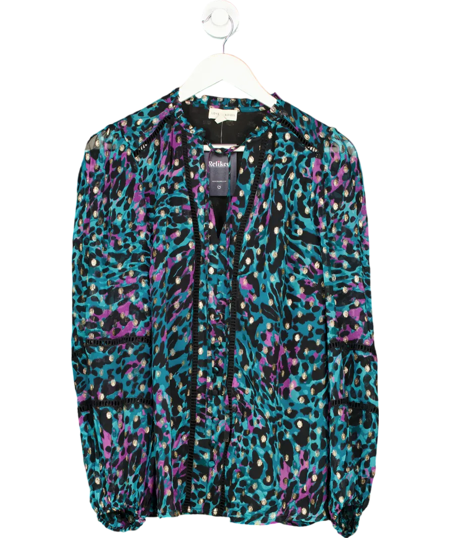 Love & Roses Green Animal Metallic Spot Blouse UK 10