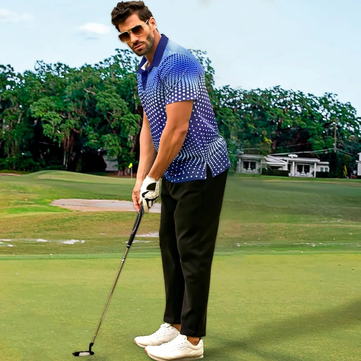 Men's Golf Shirts Polo Short Sleeve Gradient Quick Dry Fit Moisture Wicking Athletic Printed Shirts Mens Polo Shirt