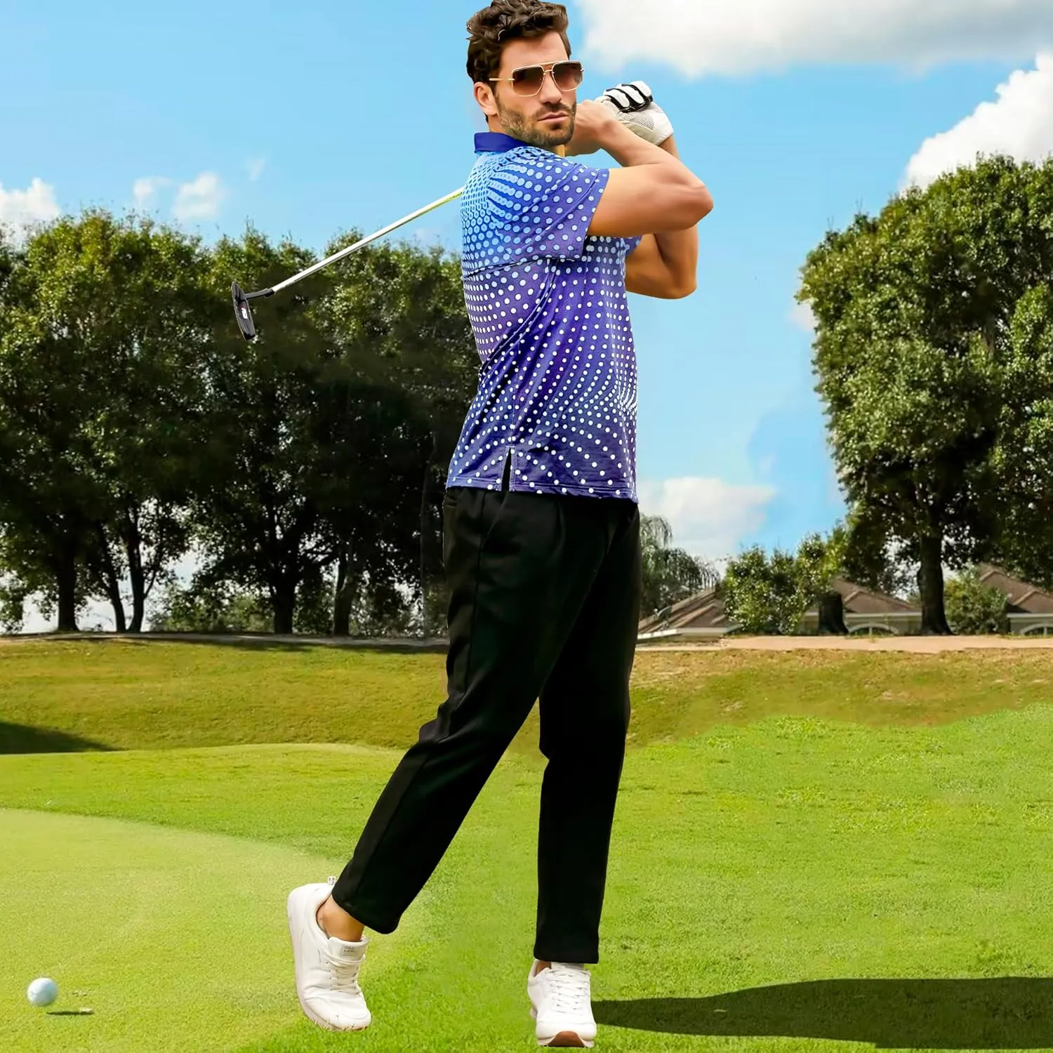 Men's Golf Shirts Polo Short Sleeve Gradient Quick Dry Fit Moisture Wicking Athletic Printed Shirts Mens Polo Shirt