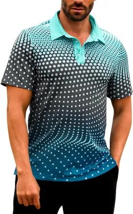 Men's Golf Shirts Polo Short Sleeve Gradient Quick Dry Fit Moisture Wicking Athletic Printed Shirts Mens Polo Shirt