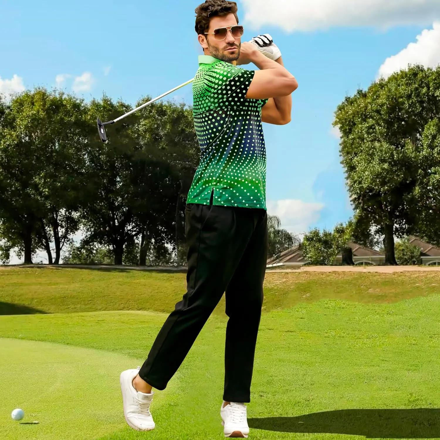 Men's Golf Shirts Polo Short Sleeve Gradient Quick Dry Fit Moisture Wicking Athletic Printed Shirts Mens Polo Shirt