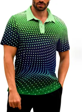 Men's Golf Shirts Polo Short Sleeve Gradient Quick Dry Fit Moisture Wicking Athletic Printed Shirts Mens Polo Shirt