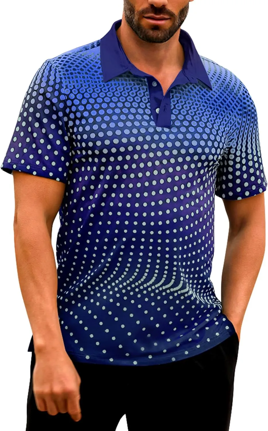Men's Golf Shirts Polo Short Sleeve Gradient Quick Dry Fit Moisture Wicking Athletic Printed Shirts Mens Polo Shirt