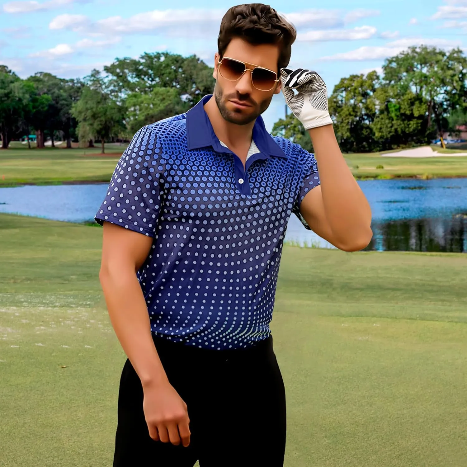 Men's Golf Shirts Polo Short Sleeve Gradient Quick Dry Fit Moisture Wicking Athletic Printed Shirts Mens Polo Shirt