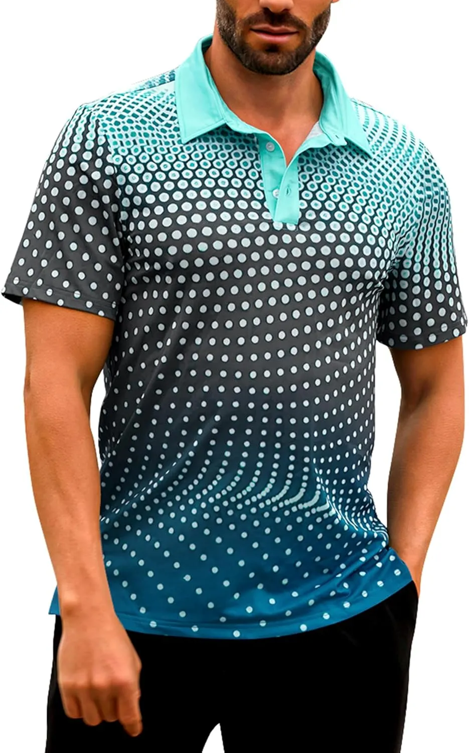 Men's Golf Shirts Polo Short Sleeve Gradient Quick Dry Fit Moisture Wicking Athletic Printed Shirts Mens Polo Shirt