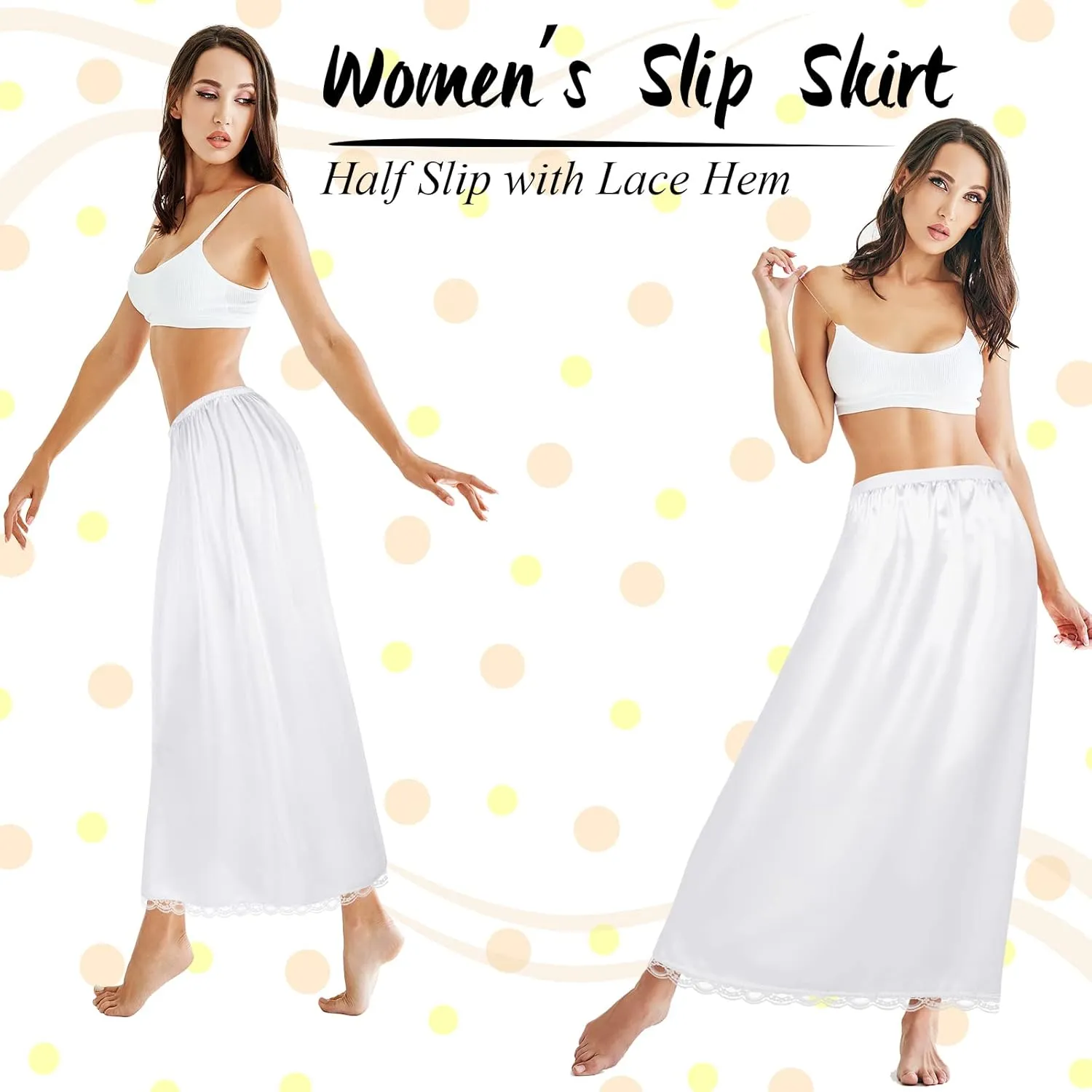 Mepase 3 Pcs Women's Half Slip Long Slip for Women Under Dress Lace Long Underskirt Anti Static Extender Skirt