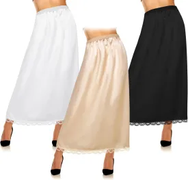 Mepase 3 Pcs Women's Half Slip Long Slip for Women Under Dress Lace Long Underskirt Anti Static Extender Skirt