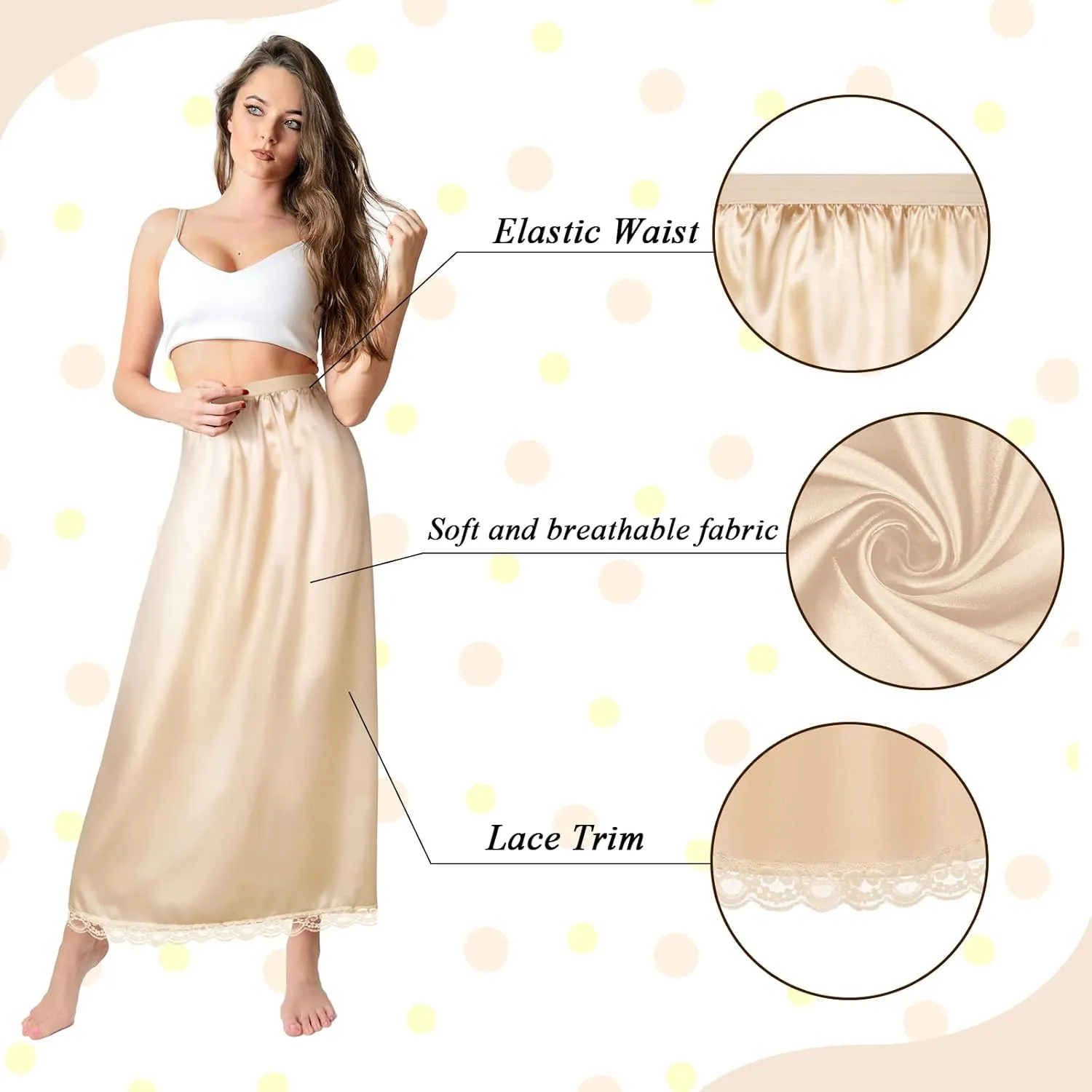 Mepase 3 Pcs Women's Half Slip Long Slip for Women Under Dress Lace Long Underskirt Anti Static Extender Skirt