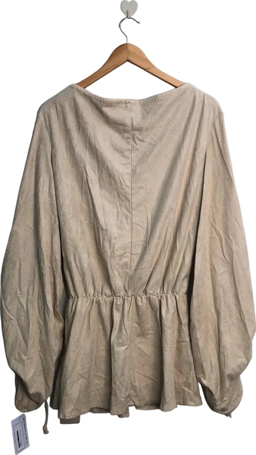 MusEra Beige Long Sleeve Lace-Up Blouse UK 12
