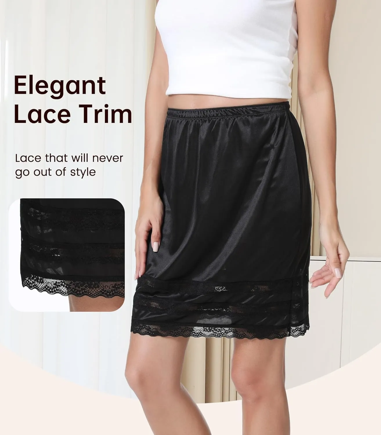 NACHILA Half Slips for Women Underskirt Dress Anti Static Lace Half Slip Knee Length Midi Skirt