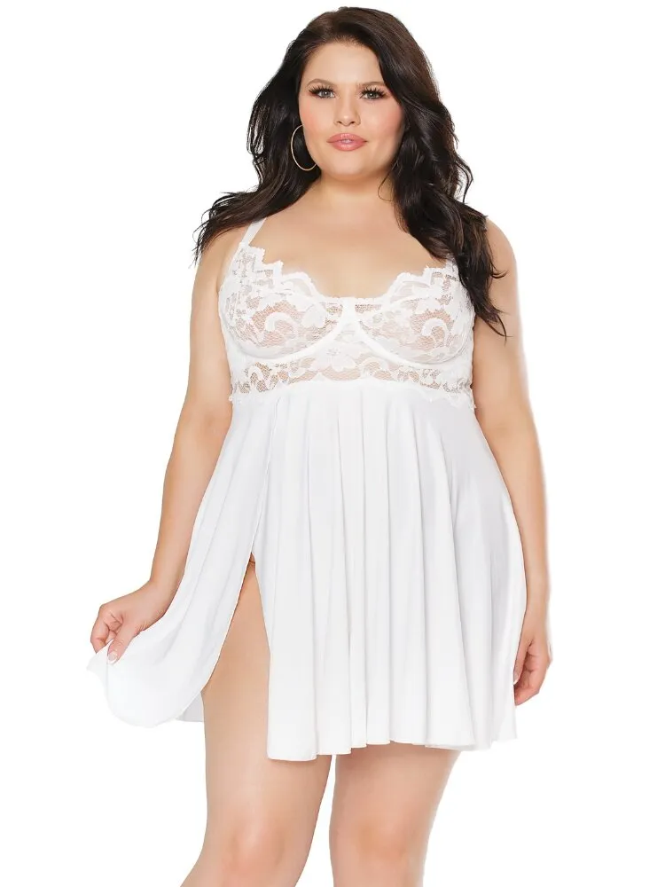 Plus Size White Flowing Babydoll
