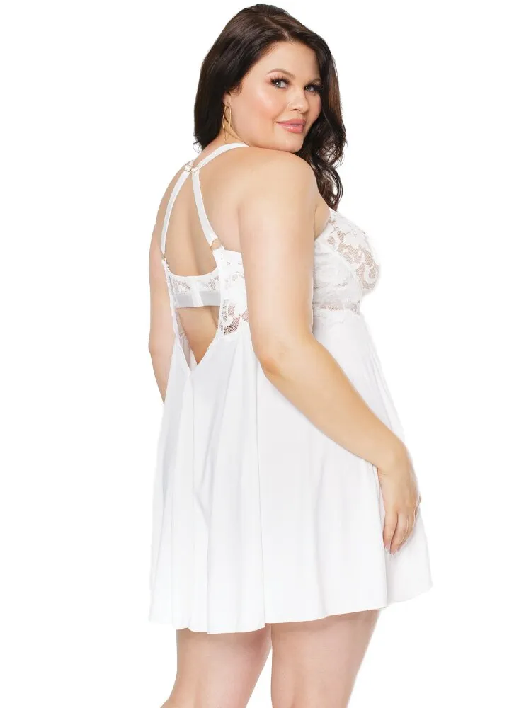 Plus Size White Flowing Babydoll