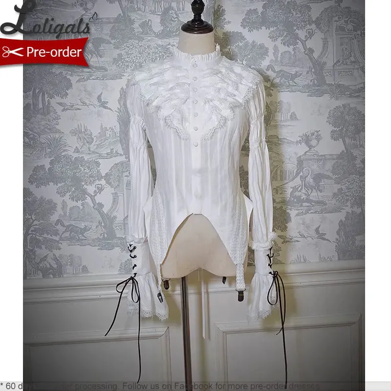 Pre-order Ruffled High Collar Lolita Shirt Long Bioshop Sleeve Top by Alice Girl ~ Treasure Hunt