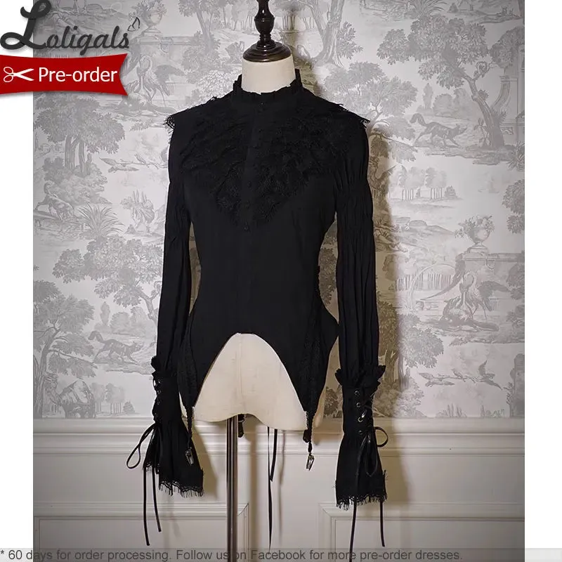 Pre-order Ruffled High Collar Lolita Shirt Long Bioshop Sleeve Top by Alice Girl ~ Treasure Hunt