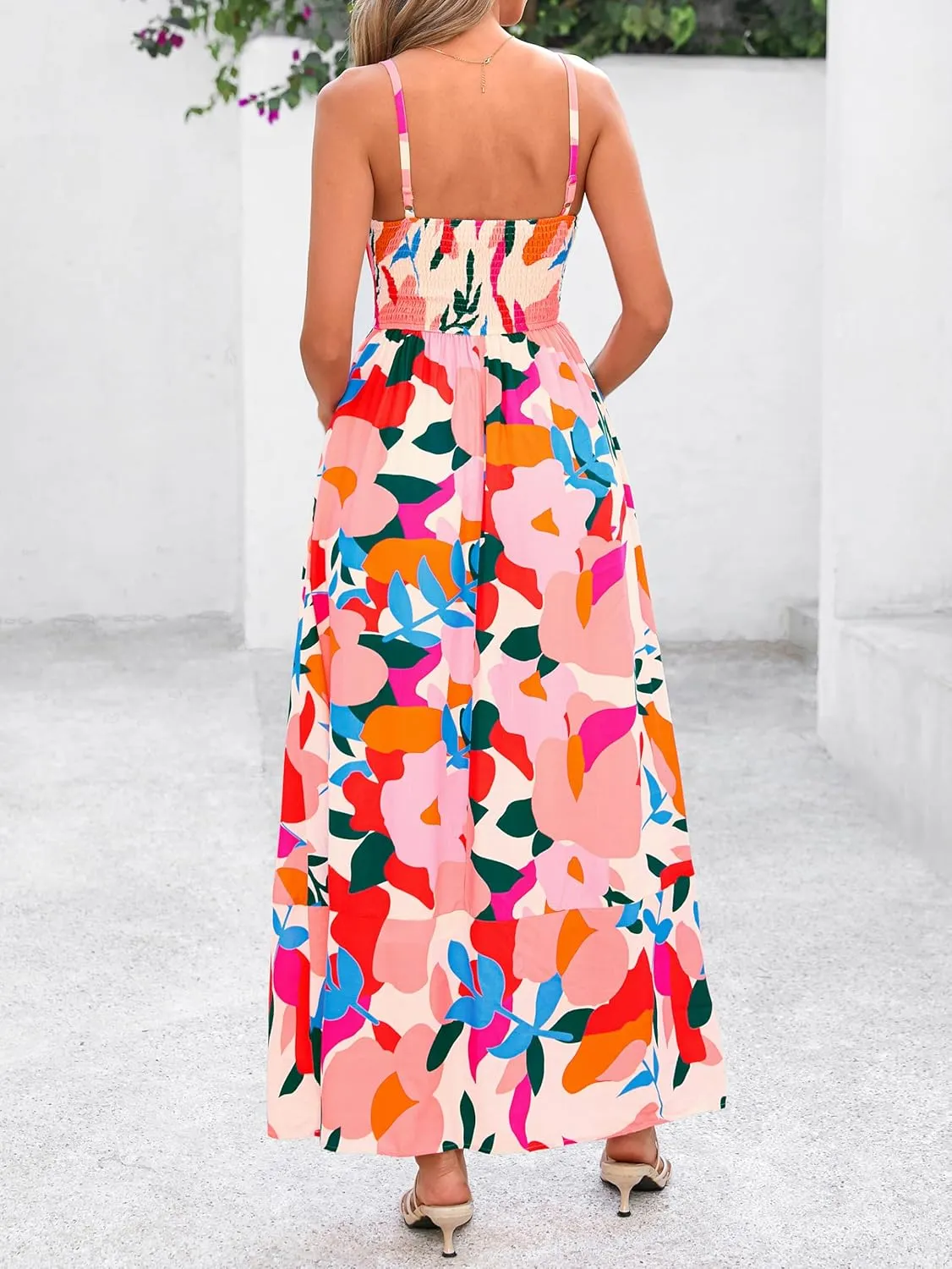 PRETTYGARDEN Summer Dresses for Women 2025 Beach Maxi Dress Spaghetti Strap Floral Boho A Line Wedding Guest Flowy Long Dress