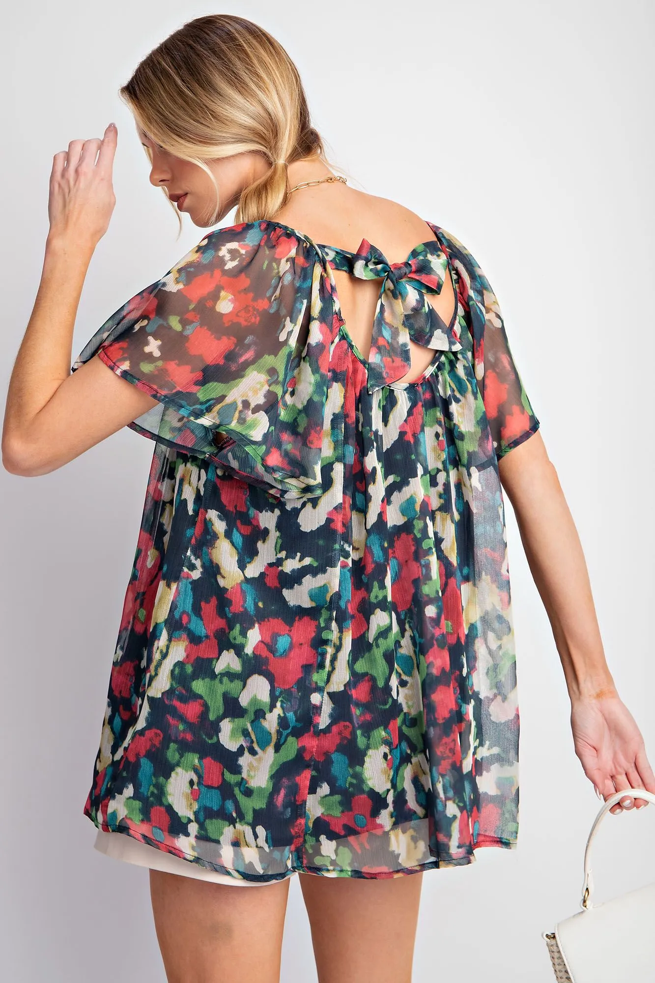 Printed Chiffon Ruffle Blouse
