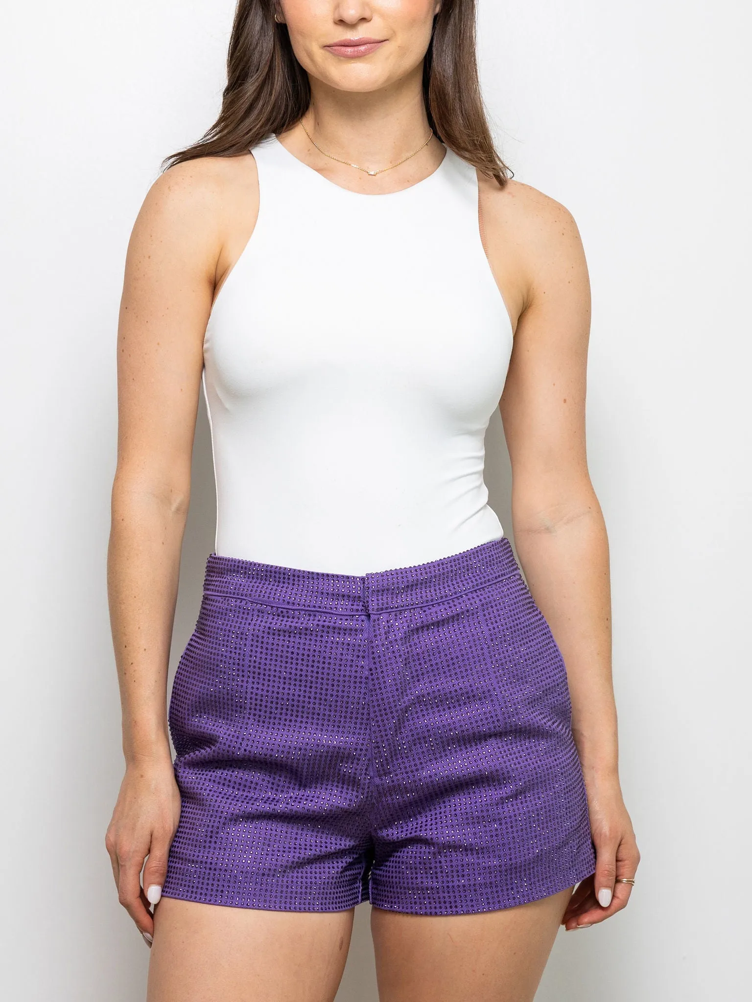 Purple Denim Rhinestone Shorts