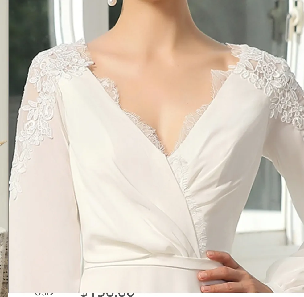Simple Wedding Dress With Crossed Neckline And Lace Back