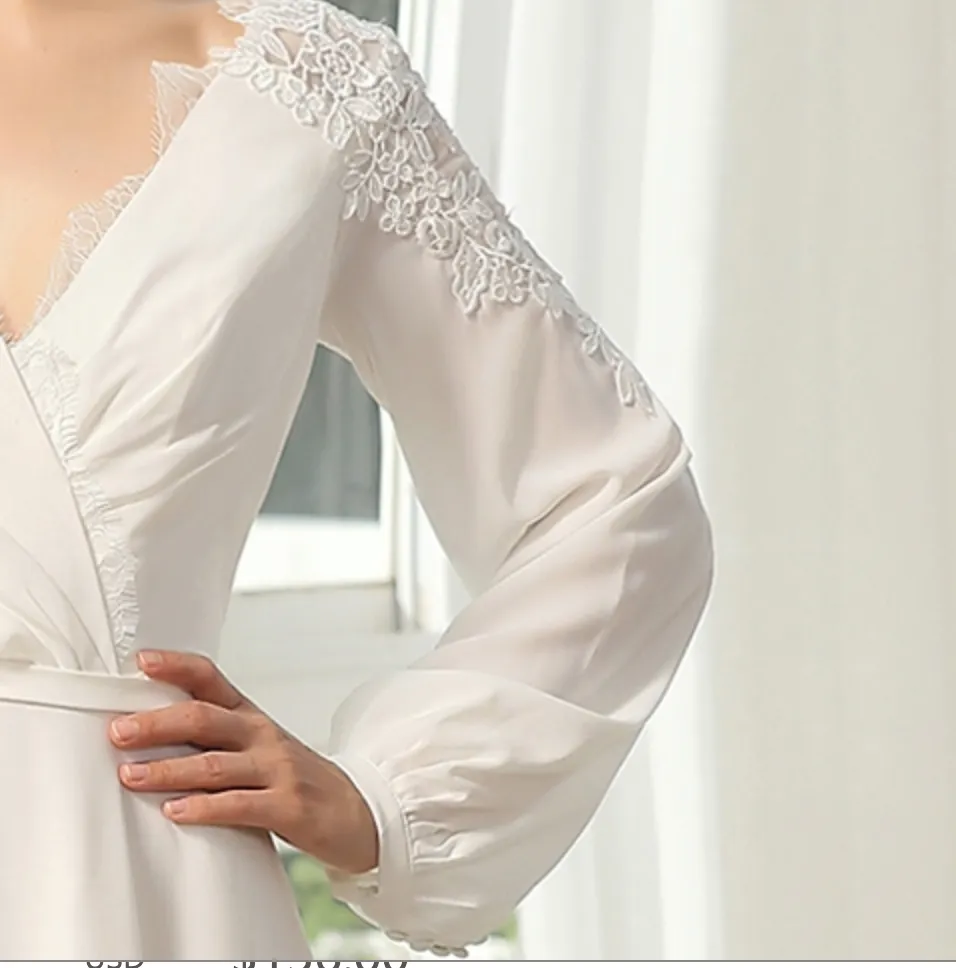Simple Wedding Dress With Crossed Neckline And Lace Back