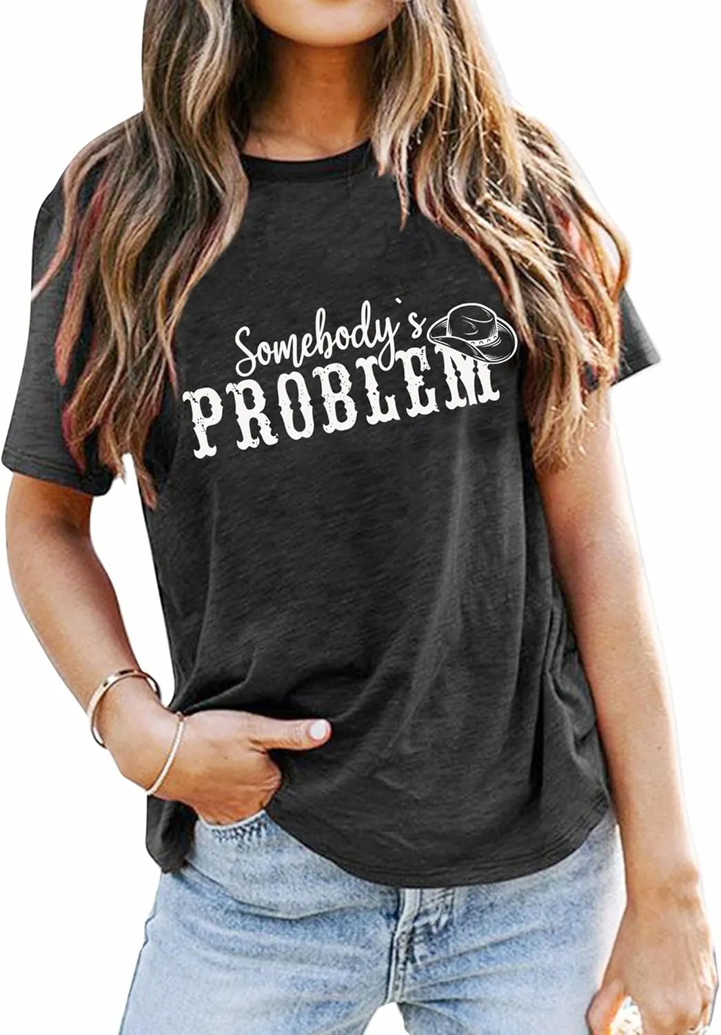 Somebody's Problem T Shirt Womens Western Cowgirl Country Music Summer Graphic Short Sleeve Vintage Top Tees