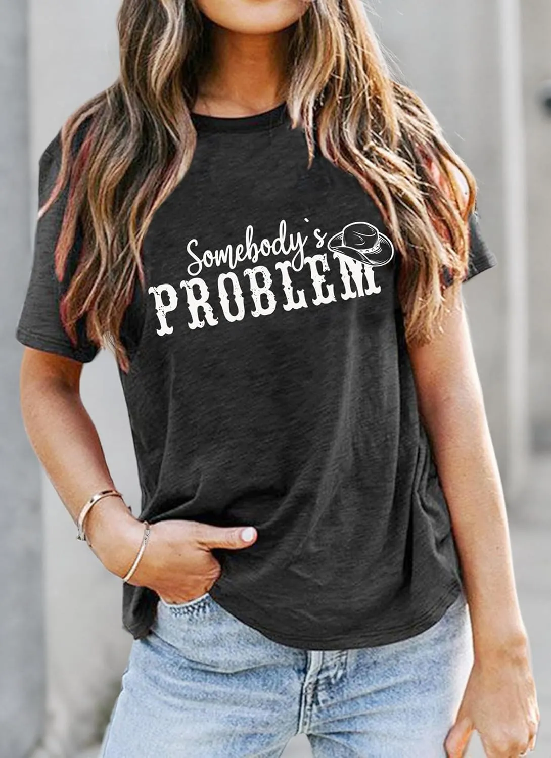 Somebody's Problem T Shirt Womens Western Cowgirl Country Music Summer Graphic Short Sleeve Vintage Top Tees