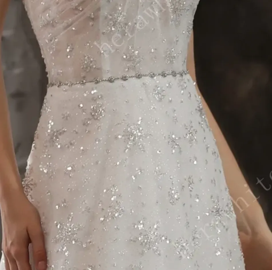 Sparkly Beaded Lace A-Line Bridal Gown With Off the Shoulder Neckline