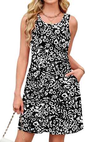 Summer Dresses for Women 2025 Eyelet Swimsuit Coverup Casual Sleeveless Sundresses Beach Tank Dress with Pockets