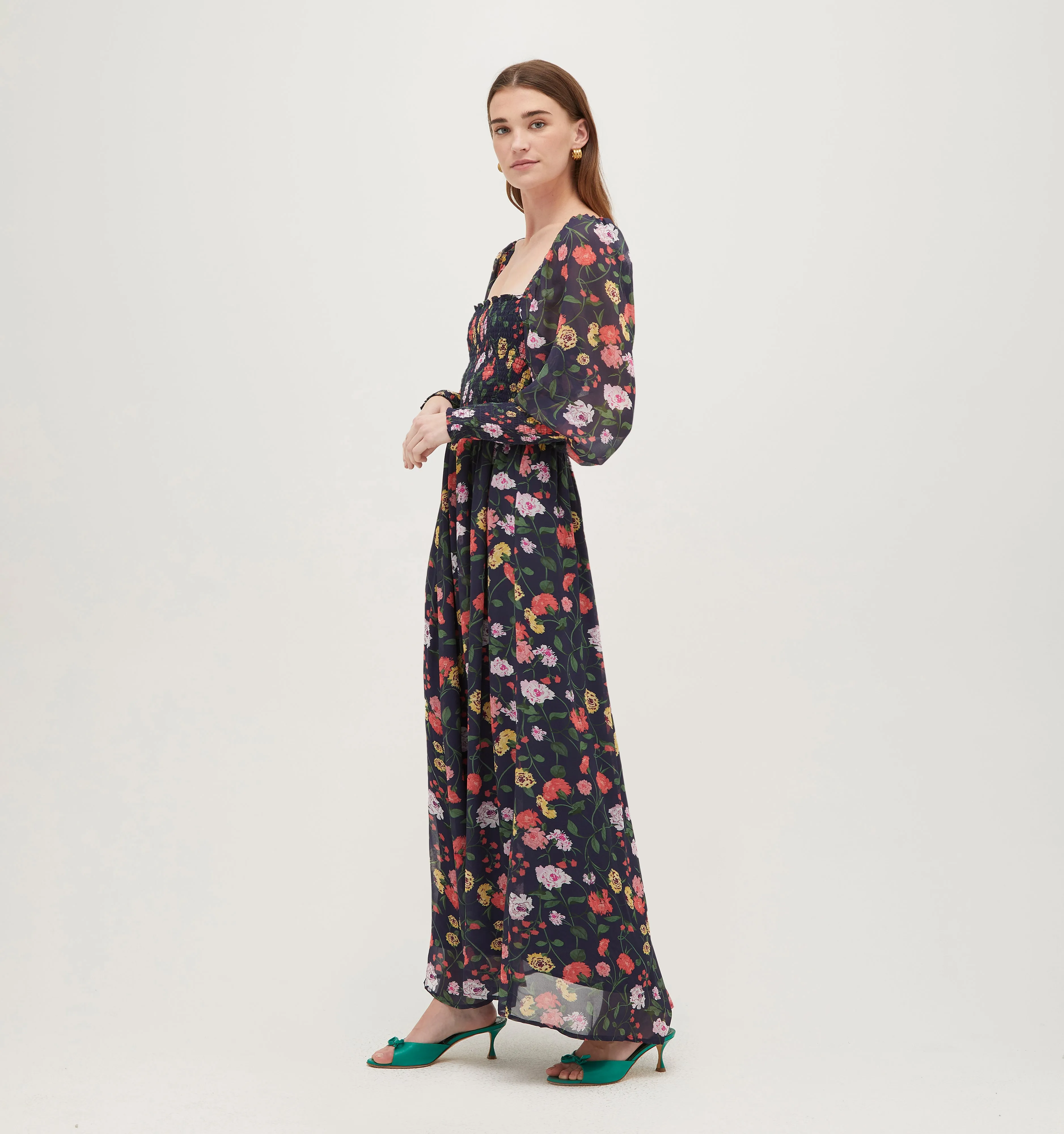 The Grace Maxi Nap Dress - Navy Peony Bouquet Georgette