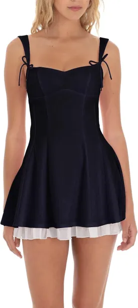 UAURORAO Women Y2k Lace Mini Dress Ruffle Strap Short Formal Grad Dress Lace Up Backless A Line College Dresses